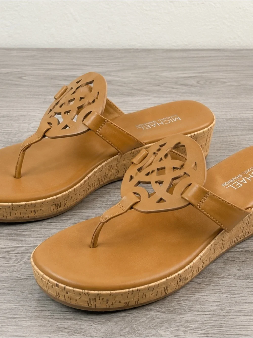 Michael by Michael Shannon Brown Cork Wedge Thong Sandals Women’s Size 9